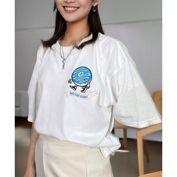 tシャツ ウォーキング ドーナツ ワイドシルエット 半袖 Tシャツ 韓国  ストリート レディース ...