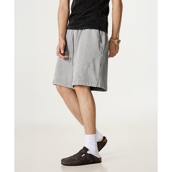 スウェットパンツ ジャージ 「セットアップ対応」ケミカルウォッシュラインパイピングスウェットショーツ...