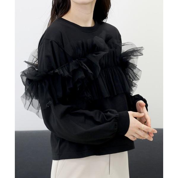 tシャツ T/C天竺ｘチュールフリルドッキングプルオーバー レディース