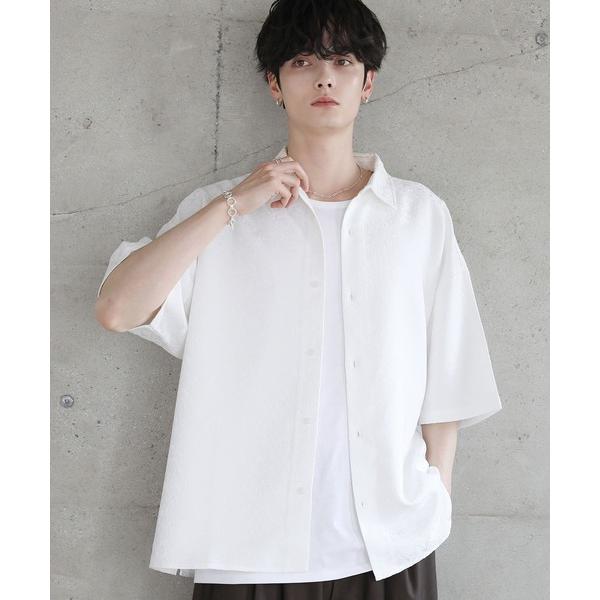 シャツ 総柄ジャガードワイドドレープ半袖シャツ メンズ レディース