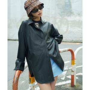 ブラウス シャツ フェイクレザーシャツ レディース