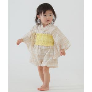 甚平 浴衣 「Aenak / アエナック」浴衣風甚平 ユニセックス (チェック柄)　100-120cm キッズ 子供 男の子 女の子