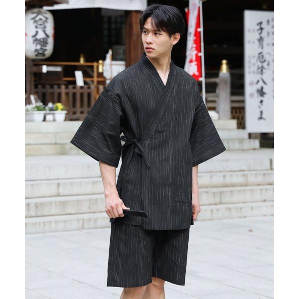 浴衣 綿100%しじら織り 甚平上下セット メンズ