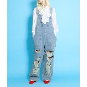 サロペット オーバーオール ダメージデニムオーバーオール レディース メンズ