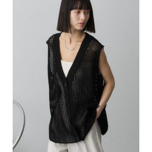 ベスト ジレ オーバーサイジング透かし編みニットベスト レディース