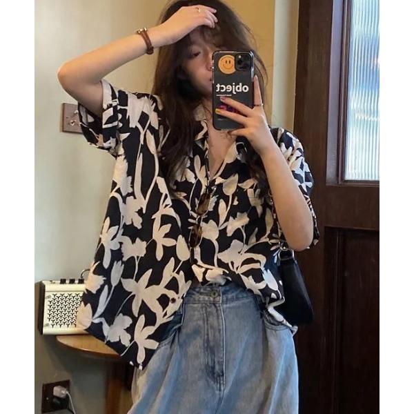 ブラウス シャツ アロハ 柄 ビッグシルエット 半袖 シャツ レディース メンズ