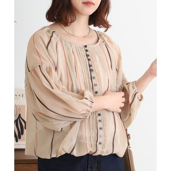 ブラウス シャツ EGLANTINE 「セットアップ対応」シフォンプリントバルーンブラウス フロント...