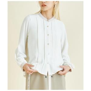 ブラウス シャツ バンドカラー ピンタック 2WAY スリーブ ブラウス レディース