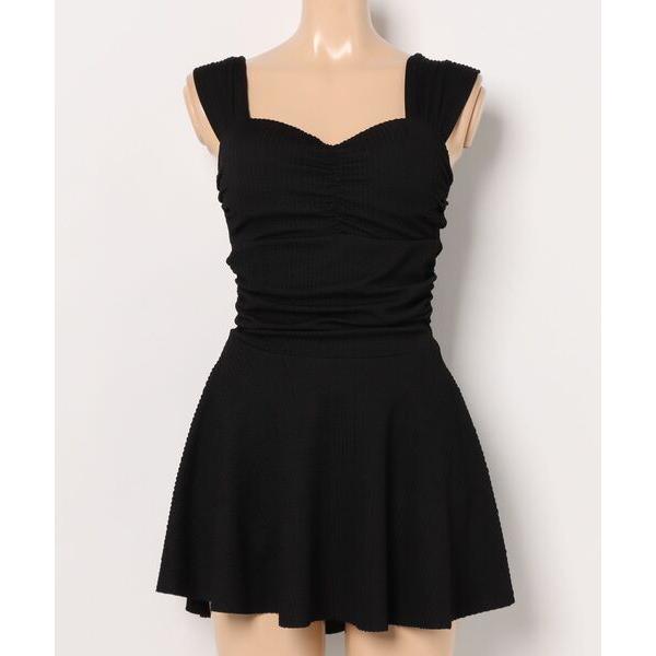 水着 「2点セット」ソリッドカラー バック ギャザー ワンピース 水着 レディース