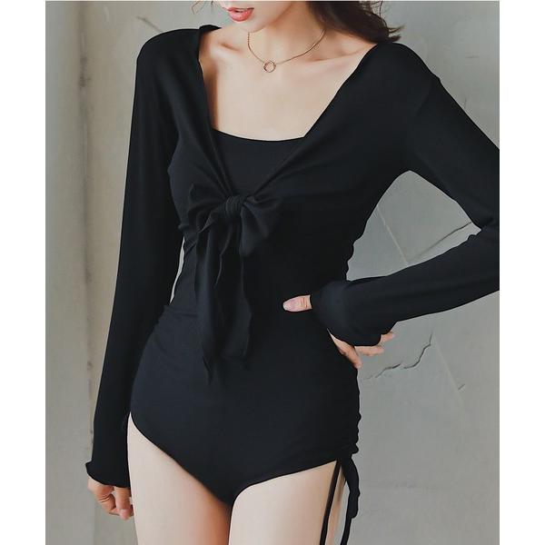 水着 「2点セット」サイドギャザー ベーシック カバーアップ付き ワンピース 水着 レディース