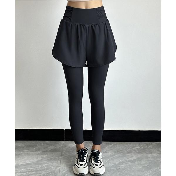 レギンス スパッツ クロスライン フェイクレイヤード ハイウエスト ヨガ レギンス 水着 水陸両用 ...