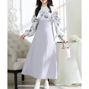 Anely ワンピース 立体フラワーリボンタイシフォンロングワンピース 