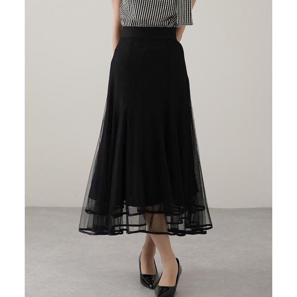 スカート パイピング タック プリーツ チュール ロング スカート