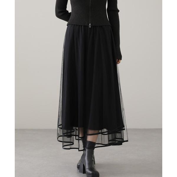 スカート パイピング ギャザー フレア ロング スカート