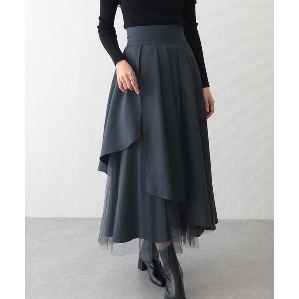 スカート ハイウエスト フレアヘム チュール ドッキング スカート