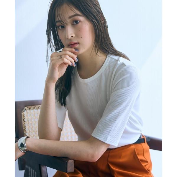 tシャツ 高身長　５分袖リブTシャツ（トールサイズ）Essenave「動画あり」 レディース