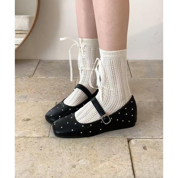 バレエシューズ パンプス Nia(ニア)/スタッズドット　メリージェーンシューズ