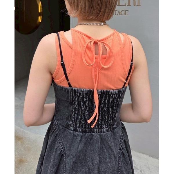 タンクトップ ノースリーブ LAYERED BACK RIBBON TANK レディース