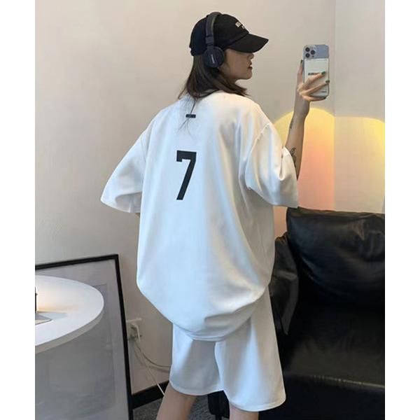 tシャツ セットアップ 韓国 ストリート スタイル ナンバリング バックプリント ルーズ 半袖 Tシ...