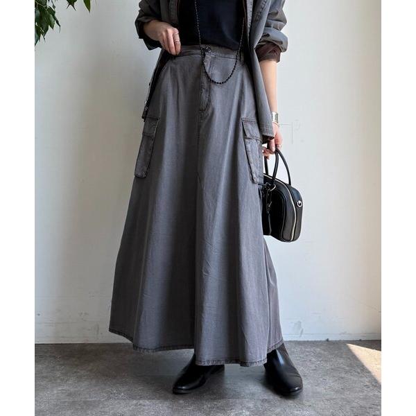 スカート 綿リヨセルピグメント加工カーゴスカート