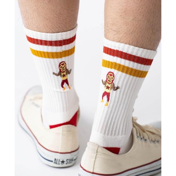 靴下 覆面レスラーリフレクションライン刺繍ソックス メンズ レディース