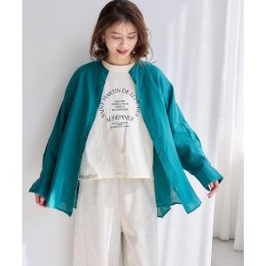 ブラウス シャツ 「リネン100%」バンドカラーシャツ レディース