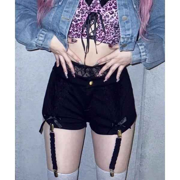 パンツ 魅せレースガーター付ギャルショートパンツ レディース