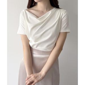 tシャツ 半袖 (薄手)裾デザインドレープカットソー レディース