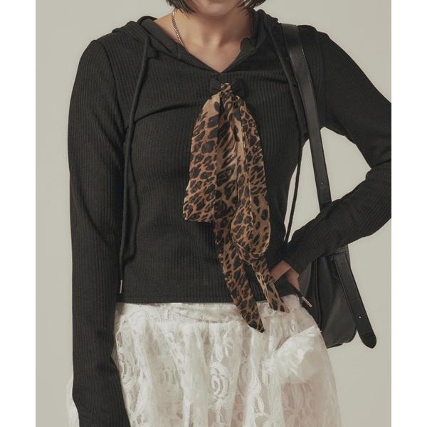 tシャツ Leopard Tie Food Long TEE /レオパード柄タイ付フードロンT レデ...