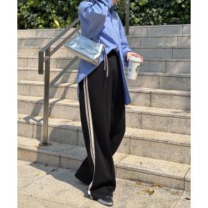 パンツ 「ISOOK / アイスー」センターシームトラックパンツ / ハイウエスト ストレート サイドライン スウェット ウエストゴム レディース ブ