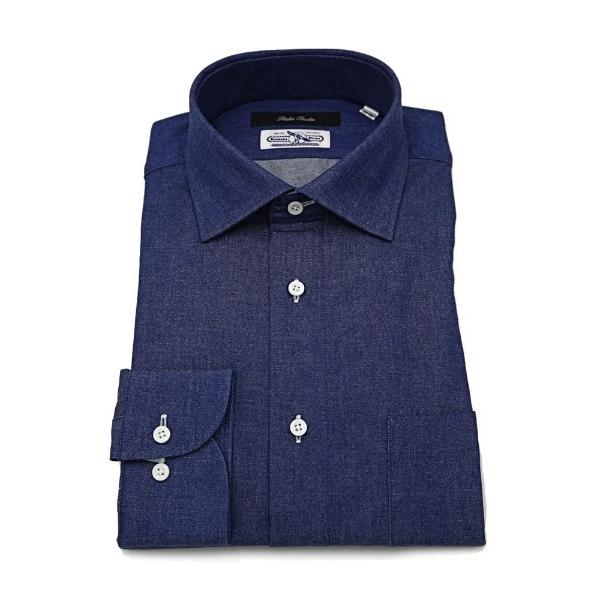 フォーマル シャツ 「綿100％」長袖ワイシャツ セミワイド カイハラデニムシャツ リッケンバッカー...