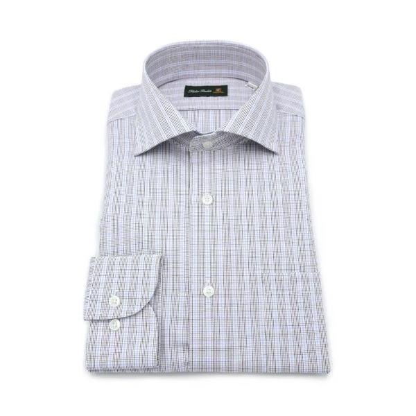 フォーマル シャツ 「高形態安定」長袖ワイシャツ セミワイド マルチファンクションシャツ チェック ...