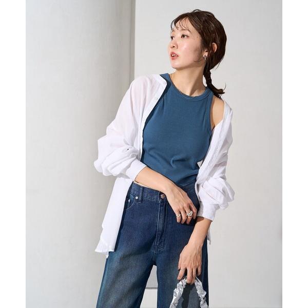 タンクトップ ノースリーブ 限定展開　カップ付き アメスリ リブ タンクトップ レディース