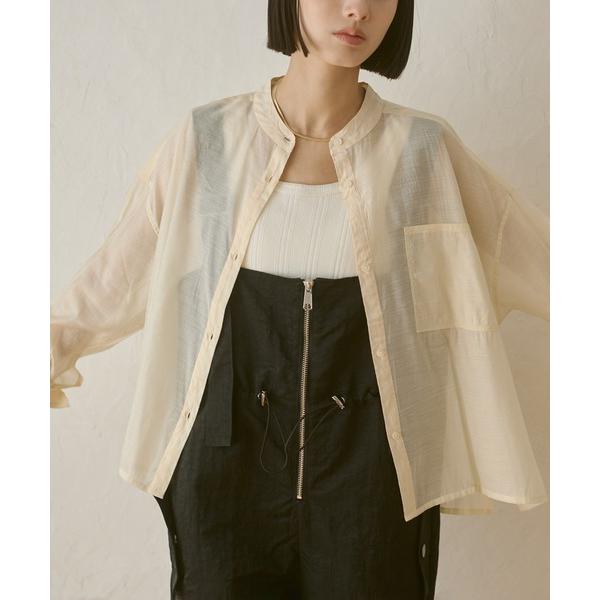 ブラウス シャツ バンドカラー シアーシャツ レディース