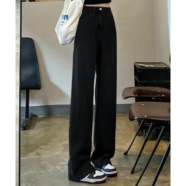 ジーンズ デニム デニムパンツ セミワイドシンプルストレートデニムパンツ レディース