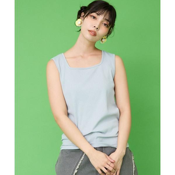 tシャツ 「FONT LAB」ランダムテレコスクエアネックタンクトップ レディース