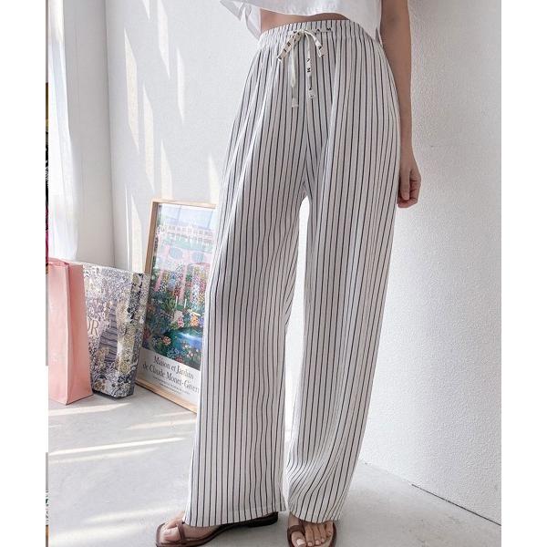パンツ ストライプ ワイドパンツ レディース