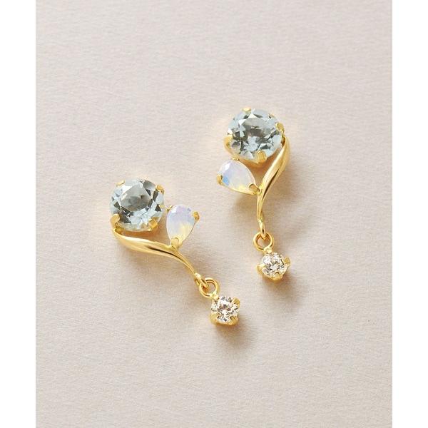 ピアス K18・K10 ブルートパーズ ヒネリライン スイングピアス( YG) レディース