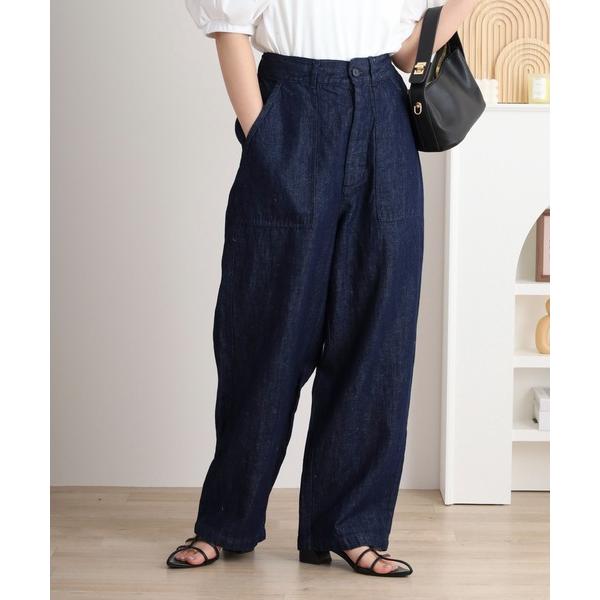 ワイドパンツ スマホショルダー パンツ 麻綿デニム　ジェイムズパンツ レディース