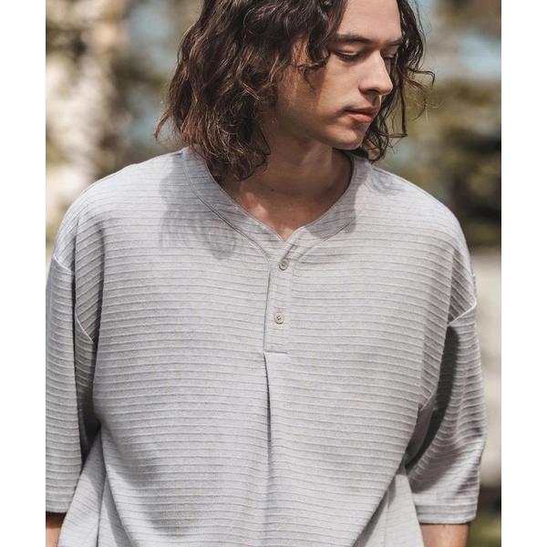 tシャツ mt9657-Border Dobby Jacquard Henley Neck Cut ...