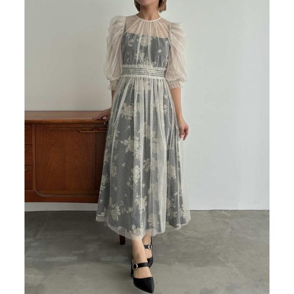 ドレス フラワーキャミワンピースチュールレイヤードドレス 結婚式 二次会 成人式 同窓会 パーティー...