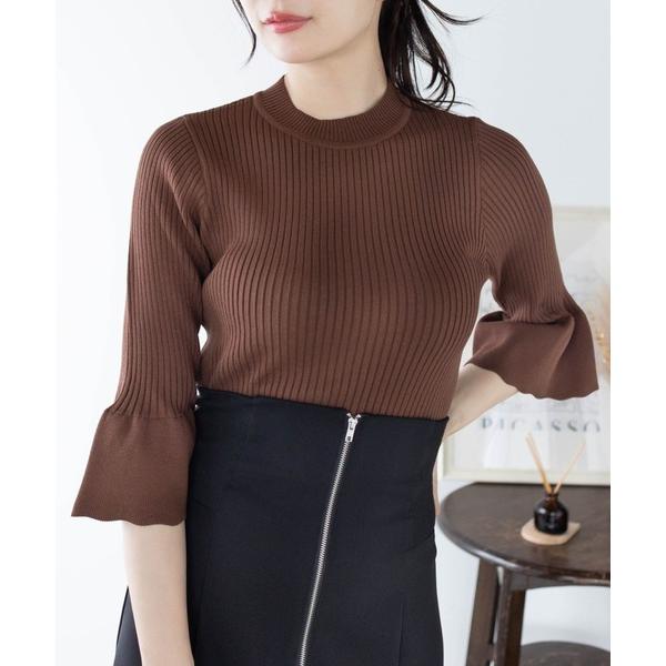 ニット セーター 五分袖スカラップニットトップス「オフィスカジュアル 着回し抜群 シンプル」「再入荷...