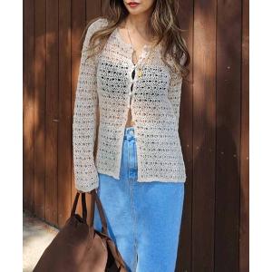 カーディガン スラブメッシュカーディガン レディース