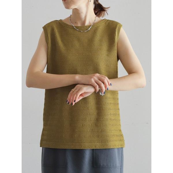 tシャツ デザインリブボーダー　ボートネックノースリ レディース