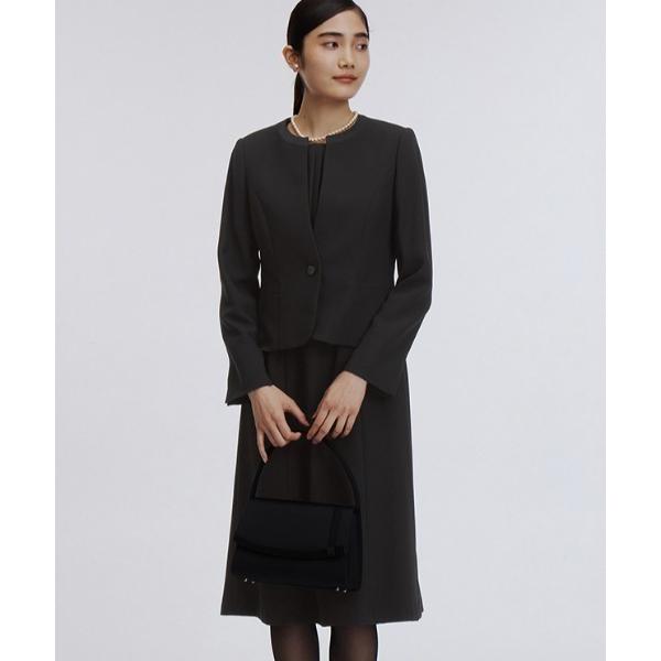 セットアップ 「ブラックフォーマルアンサンブル」自宅で洗える！ノーカラージャケット＋シフォンフリルブ...