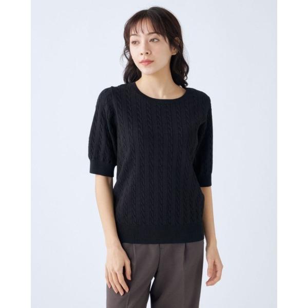 ニット セーター 「おうちで洗える」クルーネックニット/5分袖 レディース