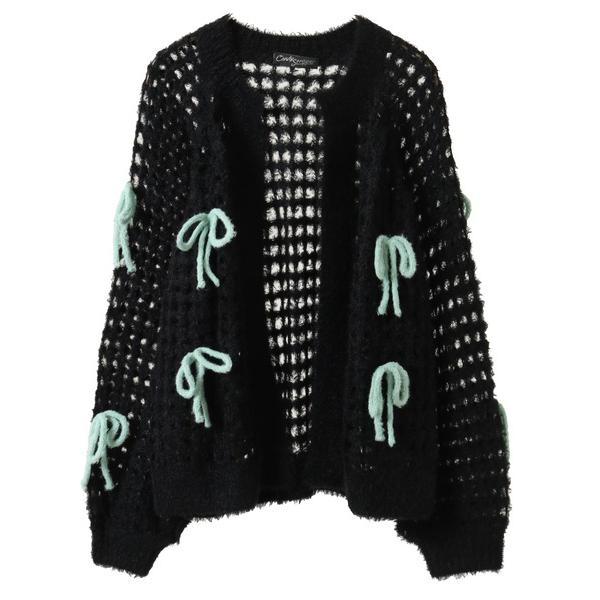 カーディガン RIBBON MESH KNIT カーディガン レディース