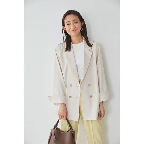 ブラウス シャツ ダブルブレストシアーシャツジャケット ウォッシャブル 麻調ポプリン 無地 レディー...