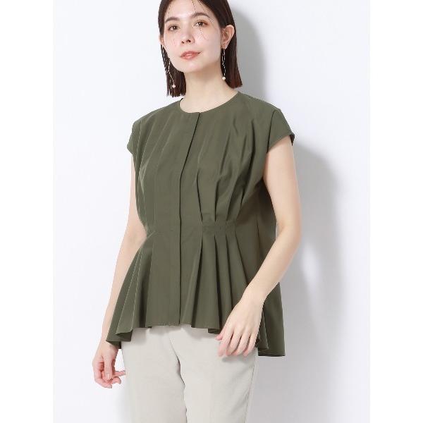 ブラウス シャツ ラウンドネックタックブラウス ウォッシャブル ソフトクロス 無地 レディース