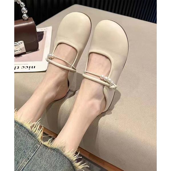 スリッポン 「shoes 365」パールデザインストラップミュールシューズ レディース